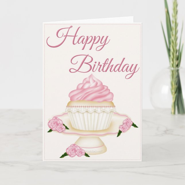Pretty Elegant Vanilla Cupcake Happy Birthday Card (Front)