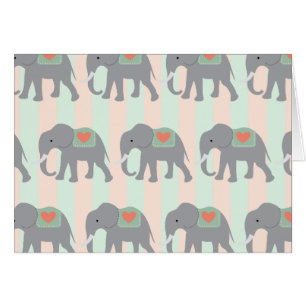 Pretty Elephants Coral Peach Mint Green Striped