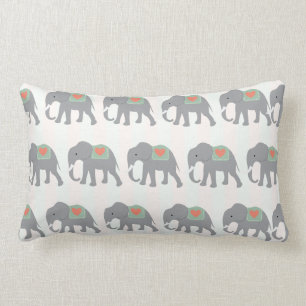 Pretty Elephants Coral Peach Mint Green Striped Lumbar Pillow