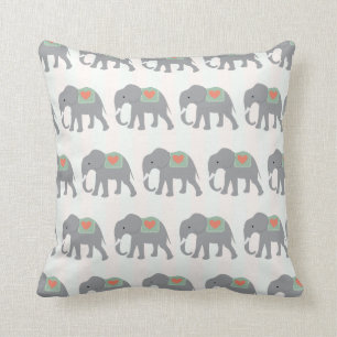 Pretty Elephants Coral Peach Mint Green Striped Throw Pillow