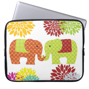 Pretty Elephants in Love Holding Trunks Flowers Laptop Sleeve