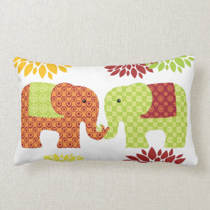 Pretty Elephants in Love Holding Trunks Flowers Lumbar Pillow