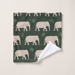 Pretty Elephants on black background Wash Cloth