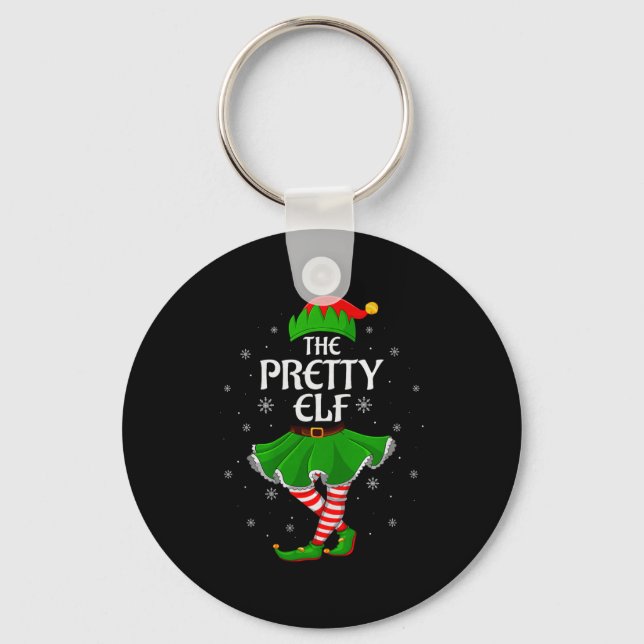 Pretty Elf Christmas Family Girls Women Elf Squad  Keychain (Front)