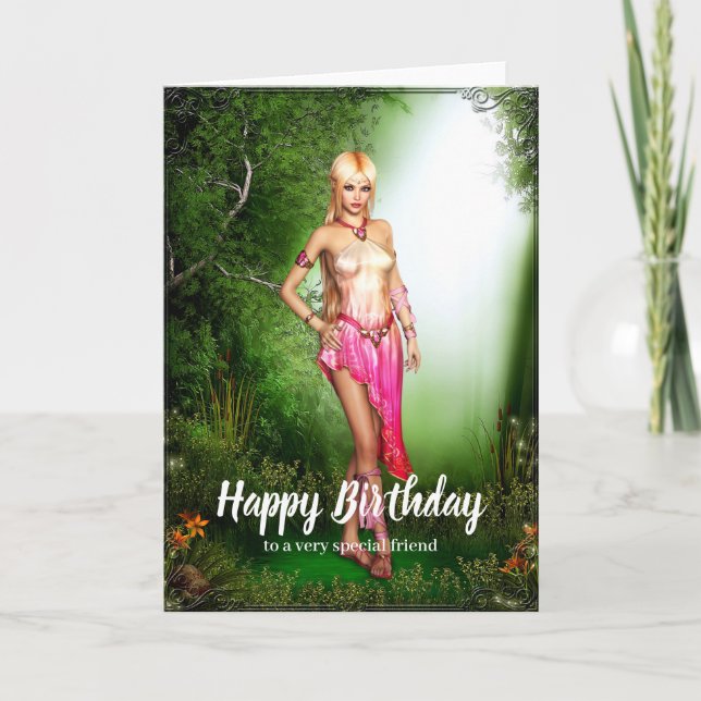 Pretty Elf Fantasy Birthday Card (Front)