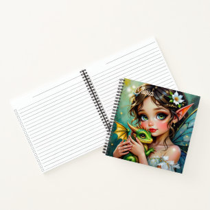 Pretty Elven Fairy and Dragon Personalized Notebook