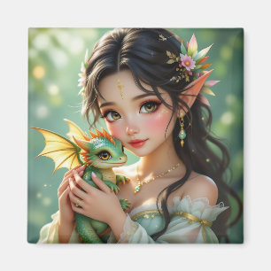 Pretty Elven Fairy & Dragon Ethereal   Magnet