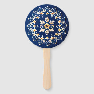 Pretty Embroidered Look Blue Hand Fans