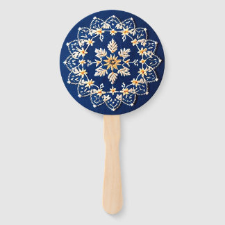 Pretty Embroidered Look Blue Hand Fans