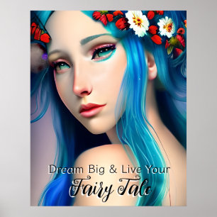 Pretty Enchanted Girl with Flowers   Fairy Tale Poster