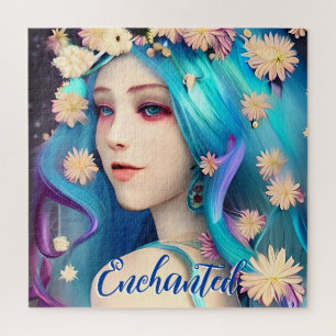Pretty Enchanted Girl with Flowers Personalized Jigsaw Puzzle