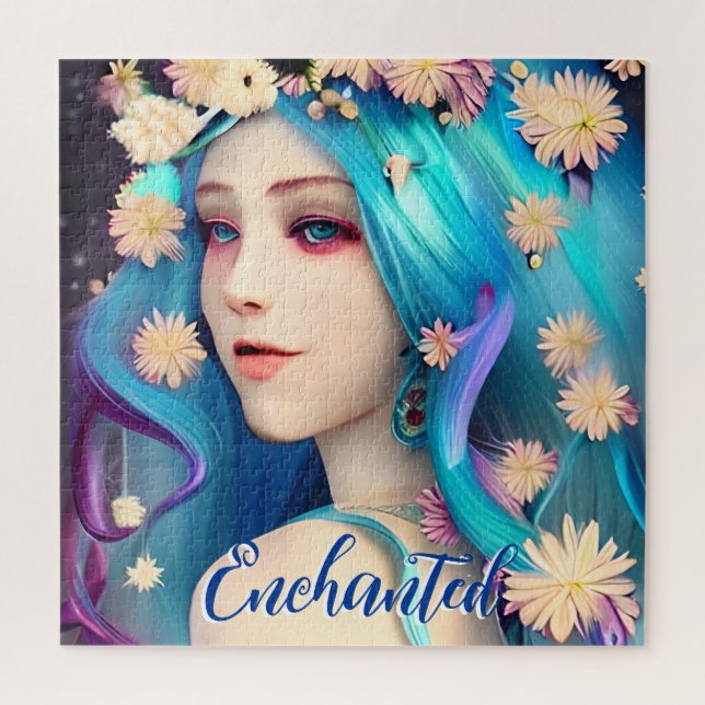 Pretty Enchanted Girl with Flowers Personalized Jigsaw Puzzle (Vertical)