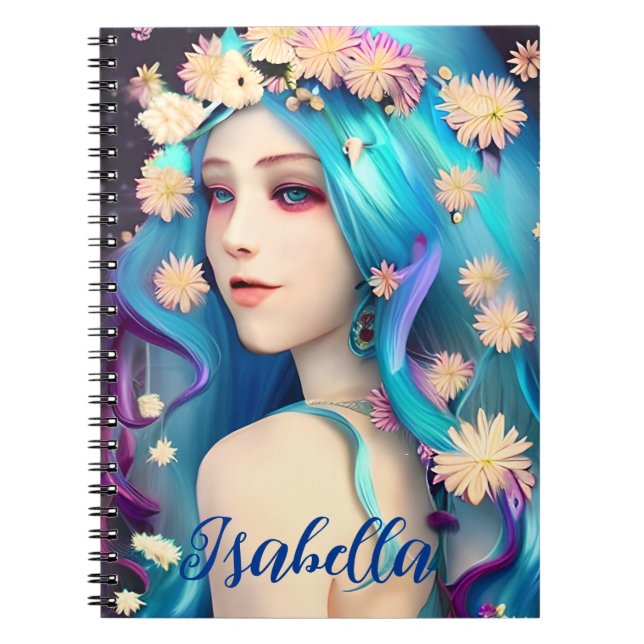 Pretty Ethereal Girl with Flowers Personalized Notebook (Front)