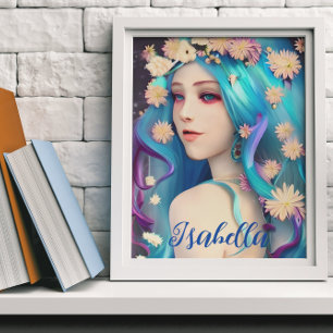 Pretty Ethereal Girl with Flowers Personalized Poster
