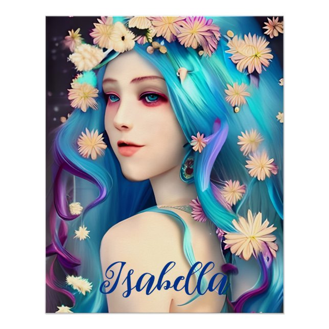 Pretty Ethereal Girl with Flowers Personalized Poster (Front)