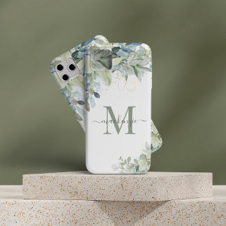 Pretty Eucalyptus Botanical Floral Monogram iPhone 13 Pro Max Case