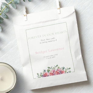 Pretty Eucalyptus Pink Roses Funeral Seed Packet Favour Bag