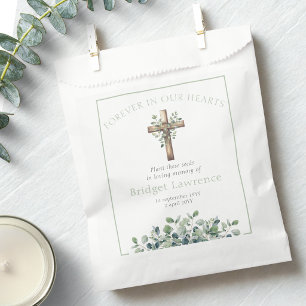 Pretty Eucalyptus Wooden Cross Funeral Seed Packet Favour Bag