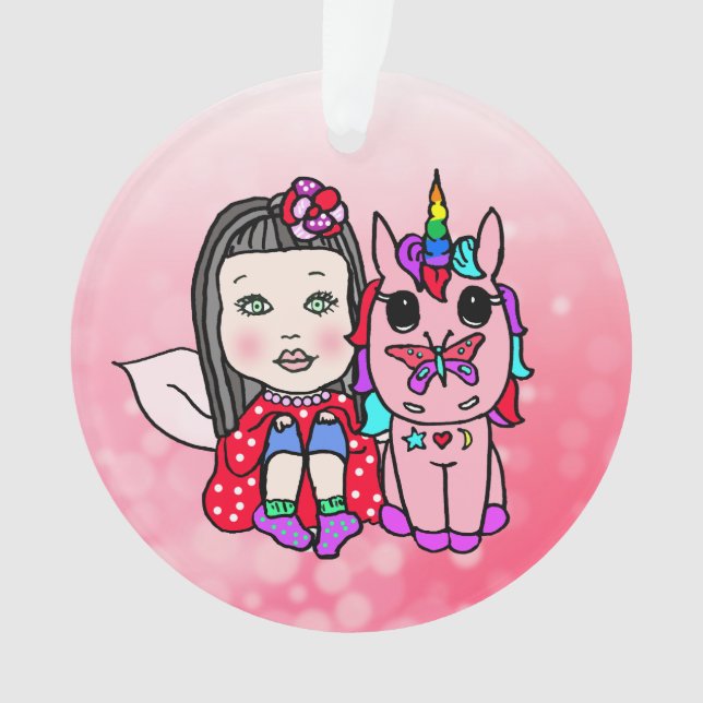 Pretty Fairy and Unicorn Christmas Ornament (Front)