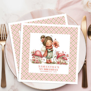 Pretty Fairy Birthday Pink Flowers Custom Party  Napkin