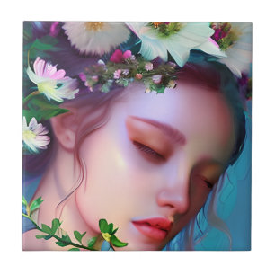 Pretty Fairy Flowers in Hair Fantasy Art   Tile