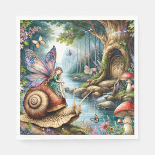 Pretty Fairy Land with cute Snail and Butterflies Napkin