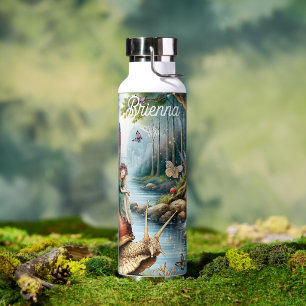 Pretty Fairy Land with cute Snail and Butterflies Water Bottle