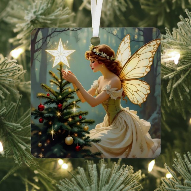 Pretty Fairy Personalized Enchanted Christmas Metal Ornament (Insitu)