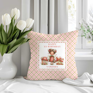 Pretty Fairy Pink Floral Girl Birthday Throw   Pillow