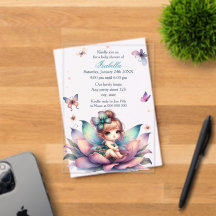 Pretty fairy sitting inside flower baby shower