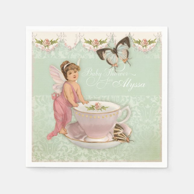 Pretty Fairy Teacup Tea Party Baby Shower Decor Napkin (Front)
