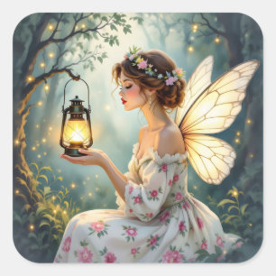 Pretty Fairy Themed Floral Fairytale Square Sticker