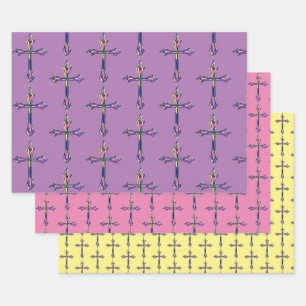 Pretty Faith Cross Colourful Easter Wrap Wrapping Paper Sheet
