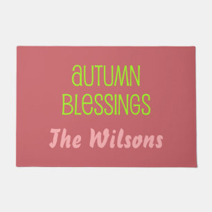 Pretty Fall Autumn Blessings Graphic Text Doormat