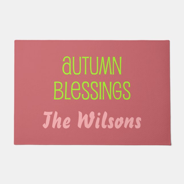 Pretty Fall Autumn Blessings Graphic Text Doormat (Front)