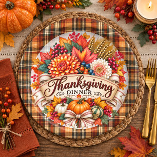 Pretty Fall Bouquet Thanksgiving Dinner Paper Plate