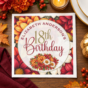Pretty Fall Dahlia Flower 18th Birthday Napkin