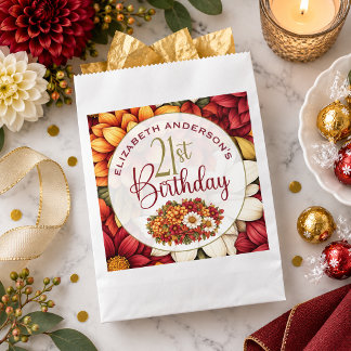 Pretty Fall Dahlia Flower 21st Birthday Favour Bag