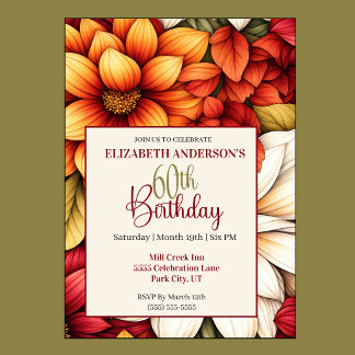 Pretty Fall Dahlia Flower 60th Birthday Invitation