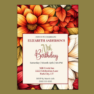 Pretty Fall Dahlia Flower 70th Birthday Invitation