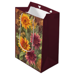 Pretty Fall Flowers and Leaves Autumn Floral Medium Gift Bag
