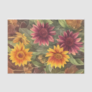 Pretty Fall Flowers and Leaves Autumn Floral Tissue Paper