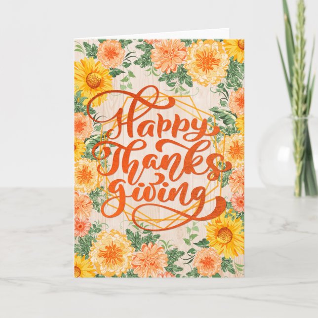 Pretty Fall Flowers - Happy Thanksgiving Card (Front)