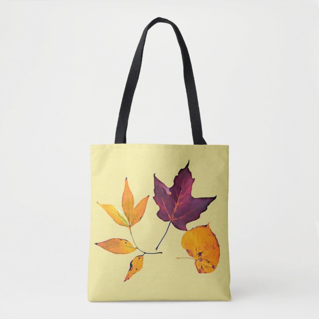 Pretty Fall Leaves Burgundy, Yellow, Orange White Tote Bag (Front)