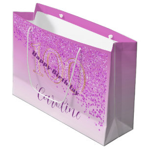 Pretty Falling Pink Glitter 100th Birthday Large Gift Bag
