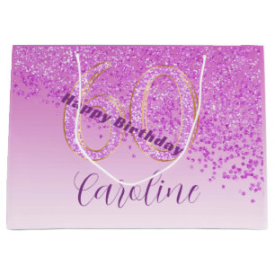 Pretty Falling Pink Glitter 60th Birthday Large Gift Bag