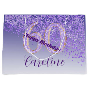 Pretty Falling Purple Glitter 60th Birthday Large Gift Bag