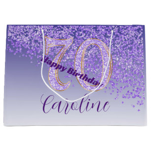 Pretty Falling Purple Glitter 70th Birthday Large Gift Bag