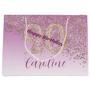 Pretty Falling Rose Gold Glitter 20th Birthday Large Gift Bag