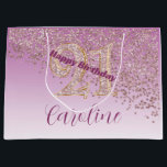 Pretty Falling Rose Gold Glitter 21st Birthday Large Gift Bag<br><div class="desc">An elegant rose gold glitter falling on the side of a rose gold gradient background. Unique rose gold glitter 21.

Contact me if you need help with the design on Zazzle chatroom,  thank you.</div>
